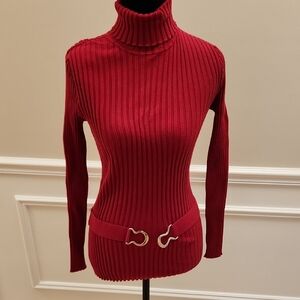 Tracy M Ribbed Turtleneck Sweater - Deep Red